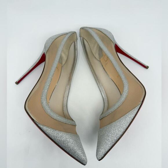 Christian Louboutin Silver Glitter Leather Mini Rete Galativi 100mm Pumps EU 42 - Picture 3 of 9
